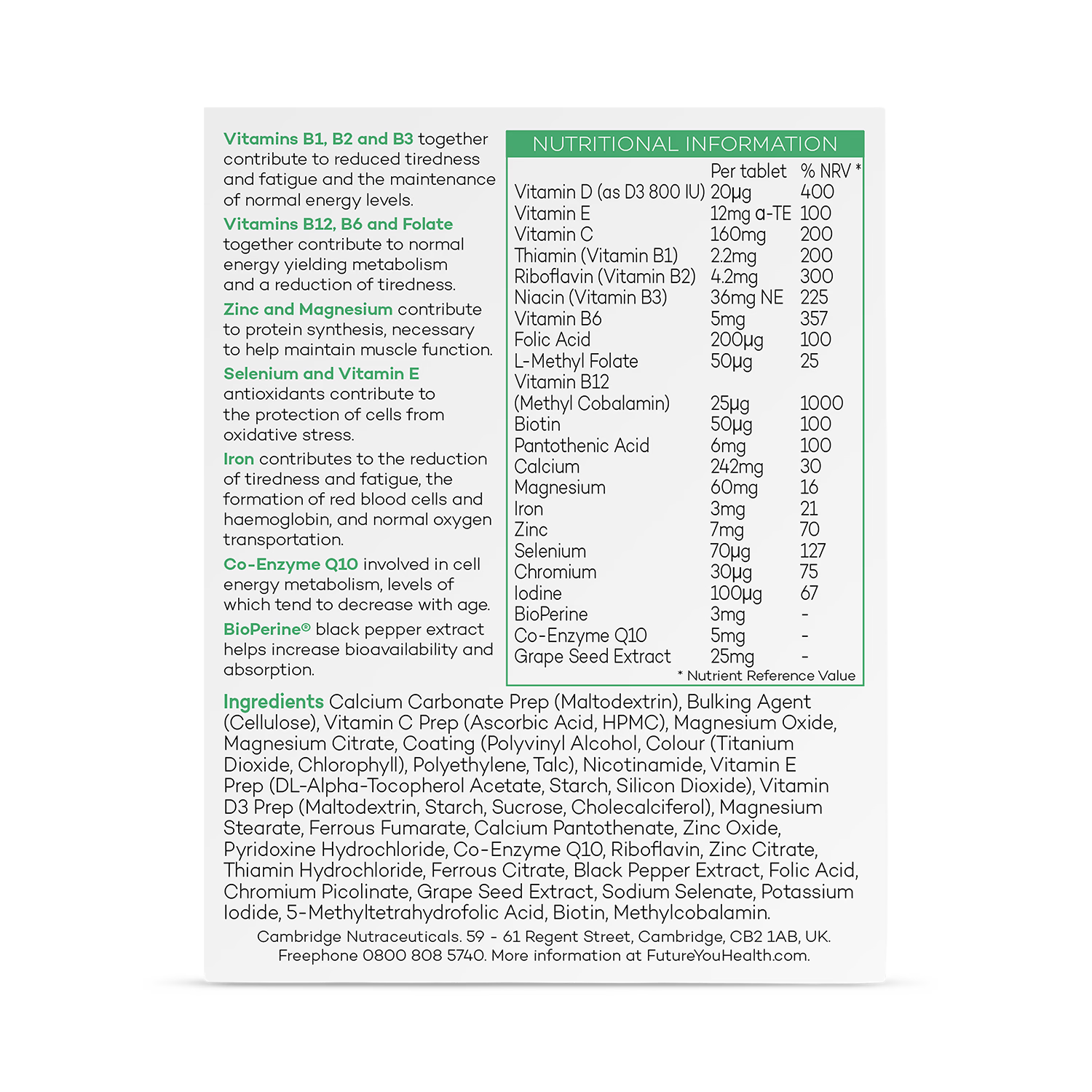 Fighting Fatigue multivitamin tablets 120 count, imported from the UK