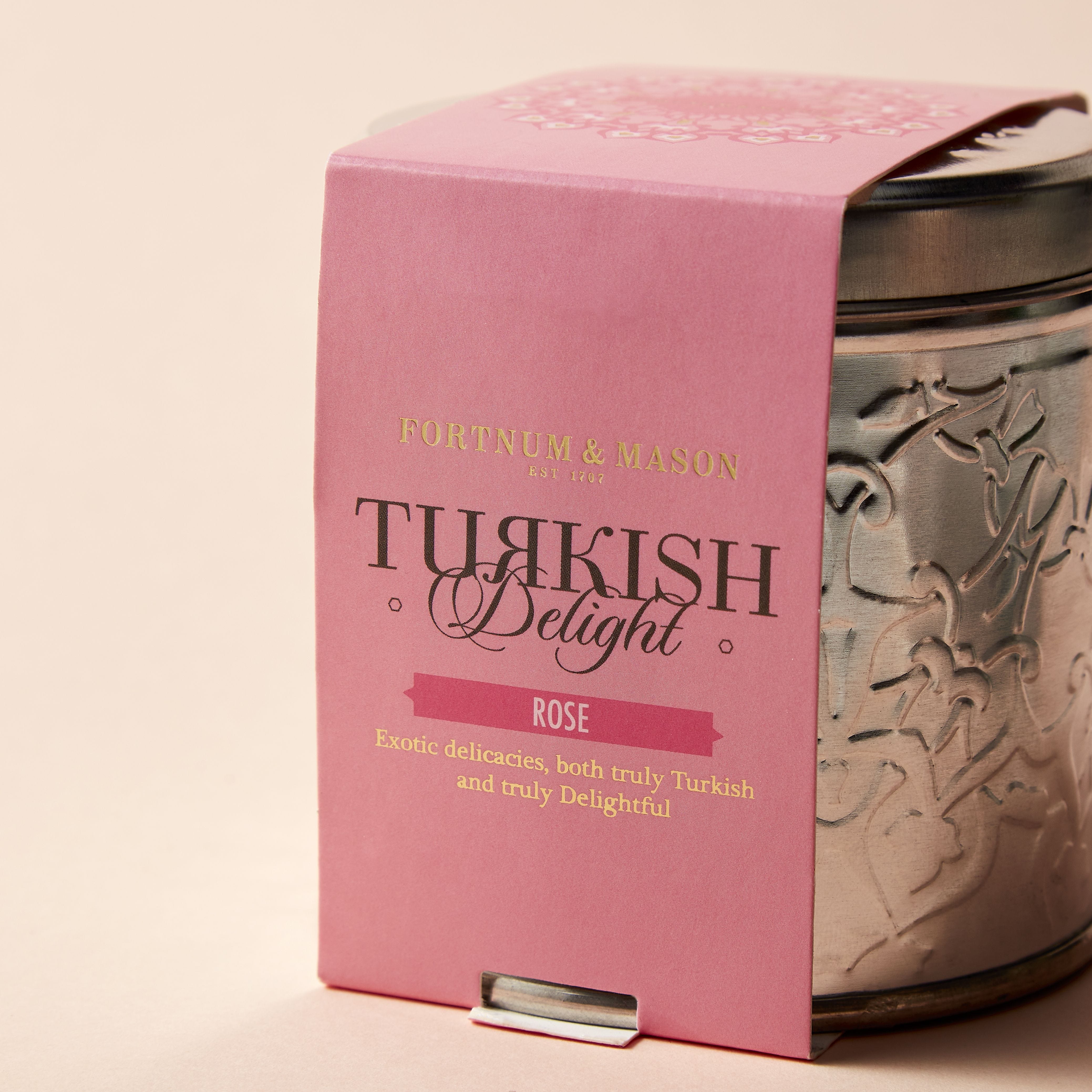 Fortnum's rose Turkish delight in a 125g tin, UK version