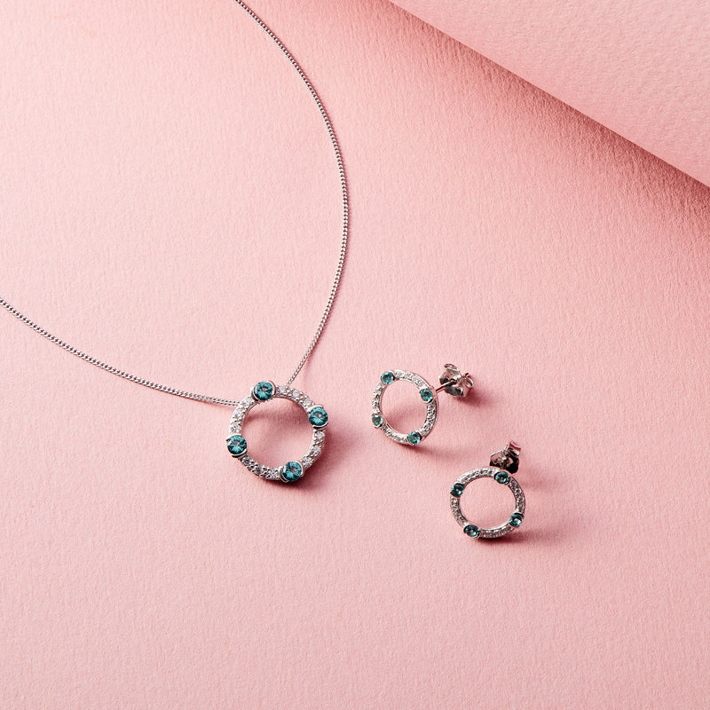 Laura Vann Luna pendant and earrings, rhodium plated sterling silver - British product