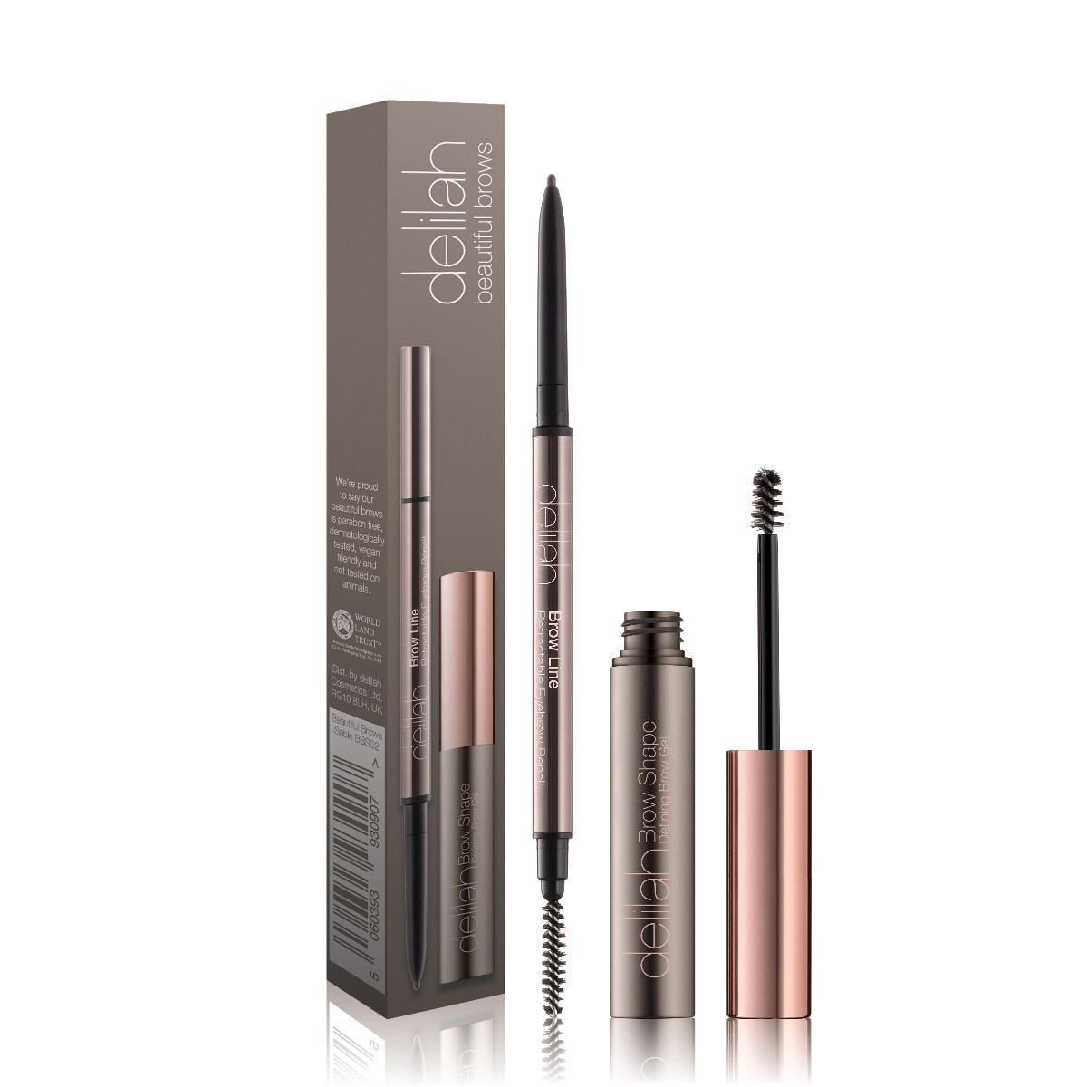Delilah Beautiful Brows Collection in Sable, brow pencil and gel - British product