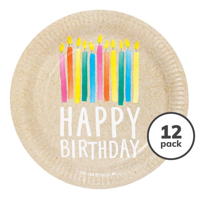 Happy Birthday Recyclable Paper Plates   12 per pack GOODS M&S   