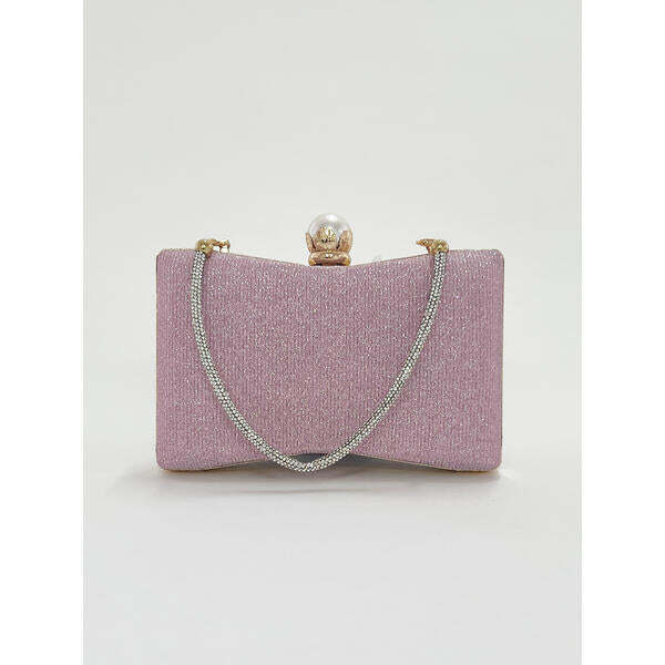 SVNX pink square clutch bag with 3D florals and rhinestone handle - British product