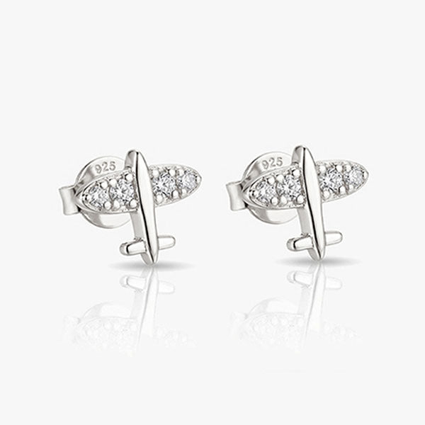 MUCHV tiny airplane earrings in gold or silver, imported from the UK