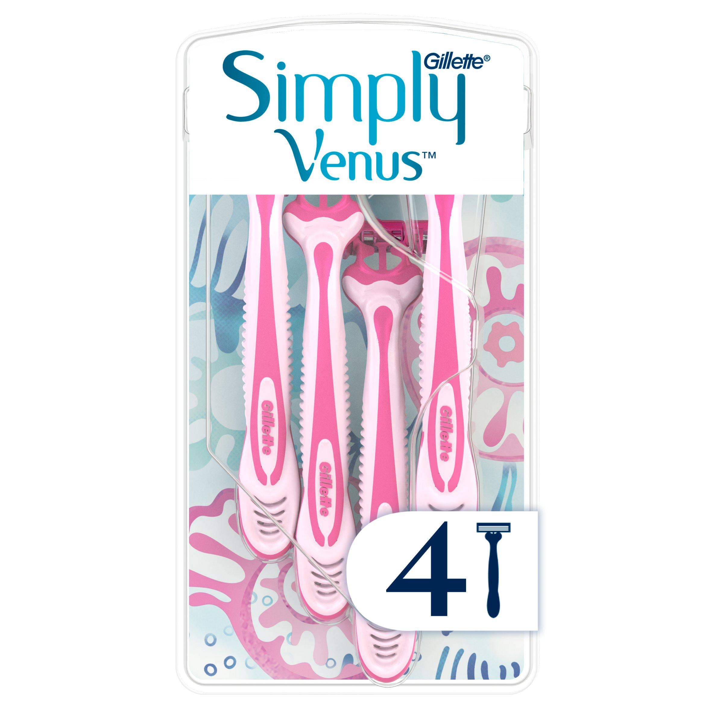 Gillette Venus Simply 3 Disposable Razor x4 women's shaving Sainsburys   