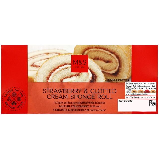 M&S Strawberry Jam & Clotted Cream Sponge Roll   245g GOODS M&S   