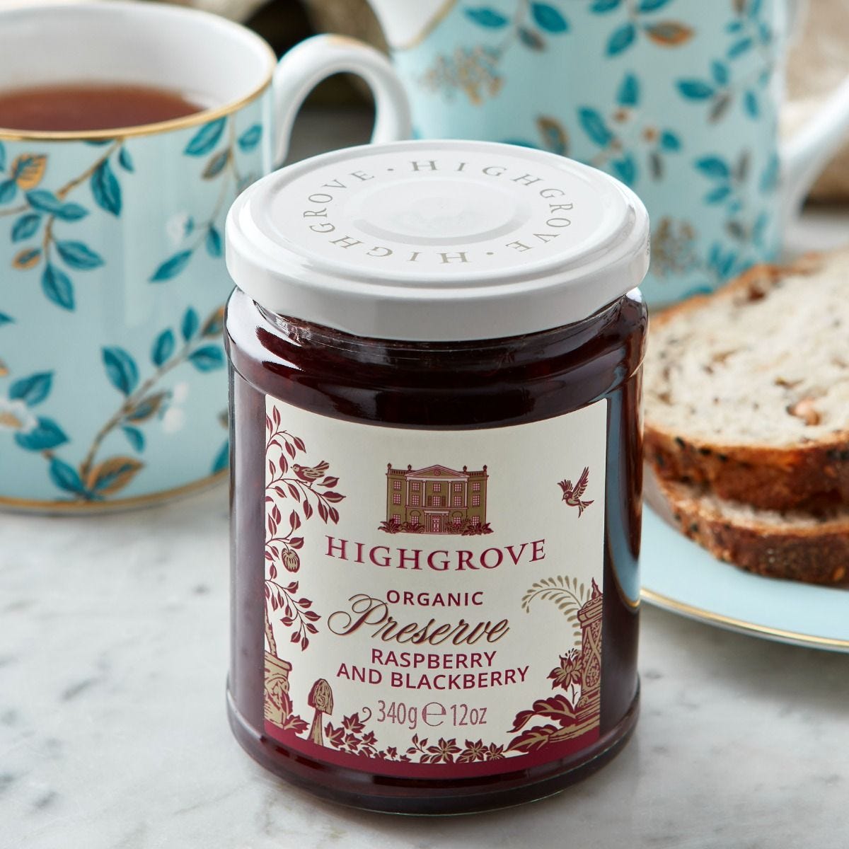 Highgrove organic raspberry and blackberry preserve 340g, imported from the UK