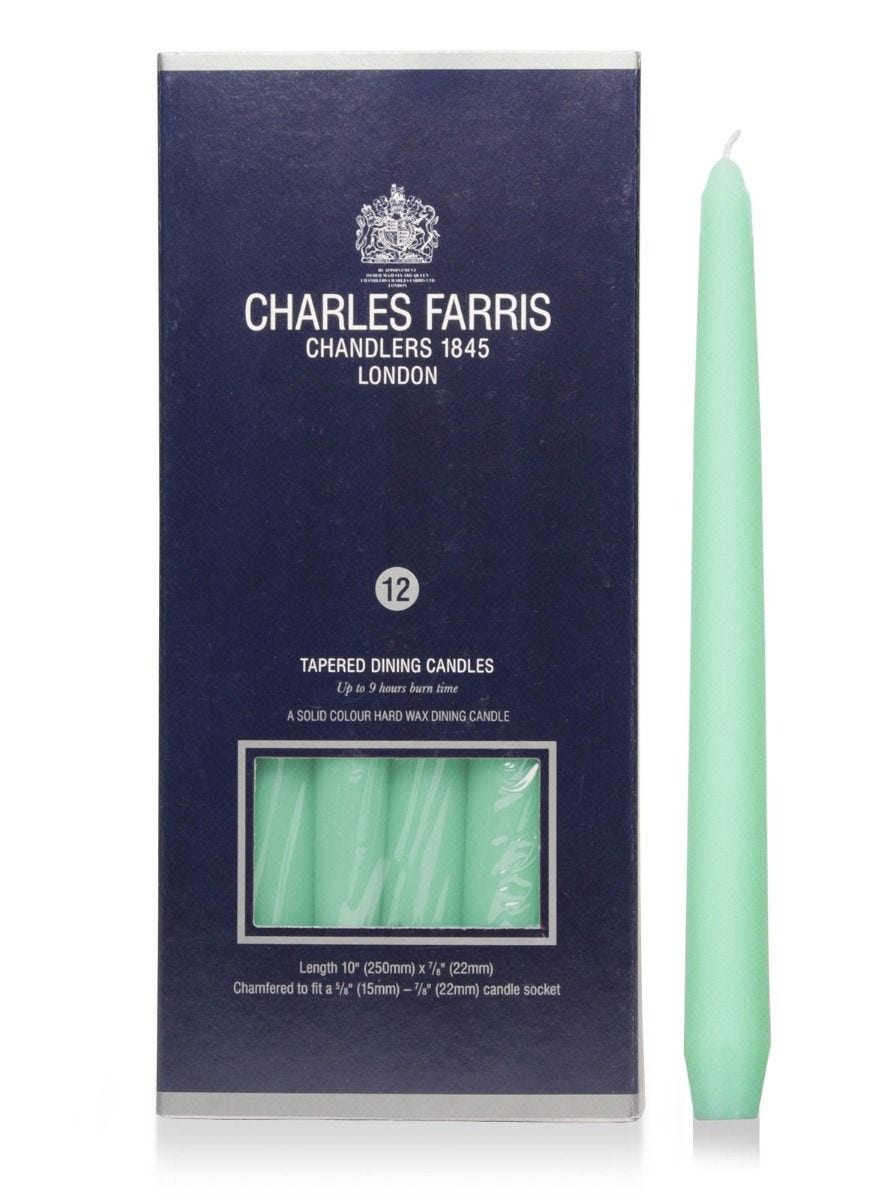Charles Farris jade dining candles, 12-pack, imported from the UK