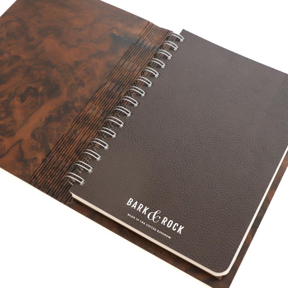 Bark & Rock B5 walnut burr wood journal, British product