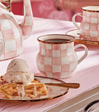 MacKenzie-Childs Rosy Check enamel mug, imported from the UK