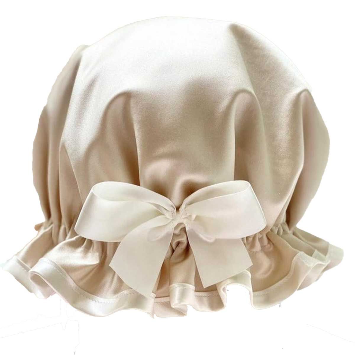 Shower Goddess satin shower cap in Oyster Pearl (British brand)