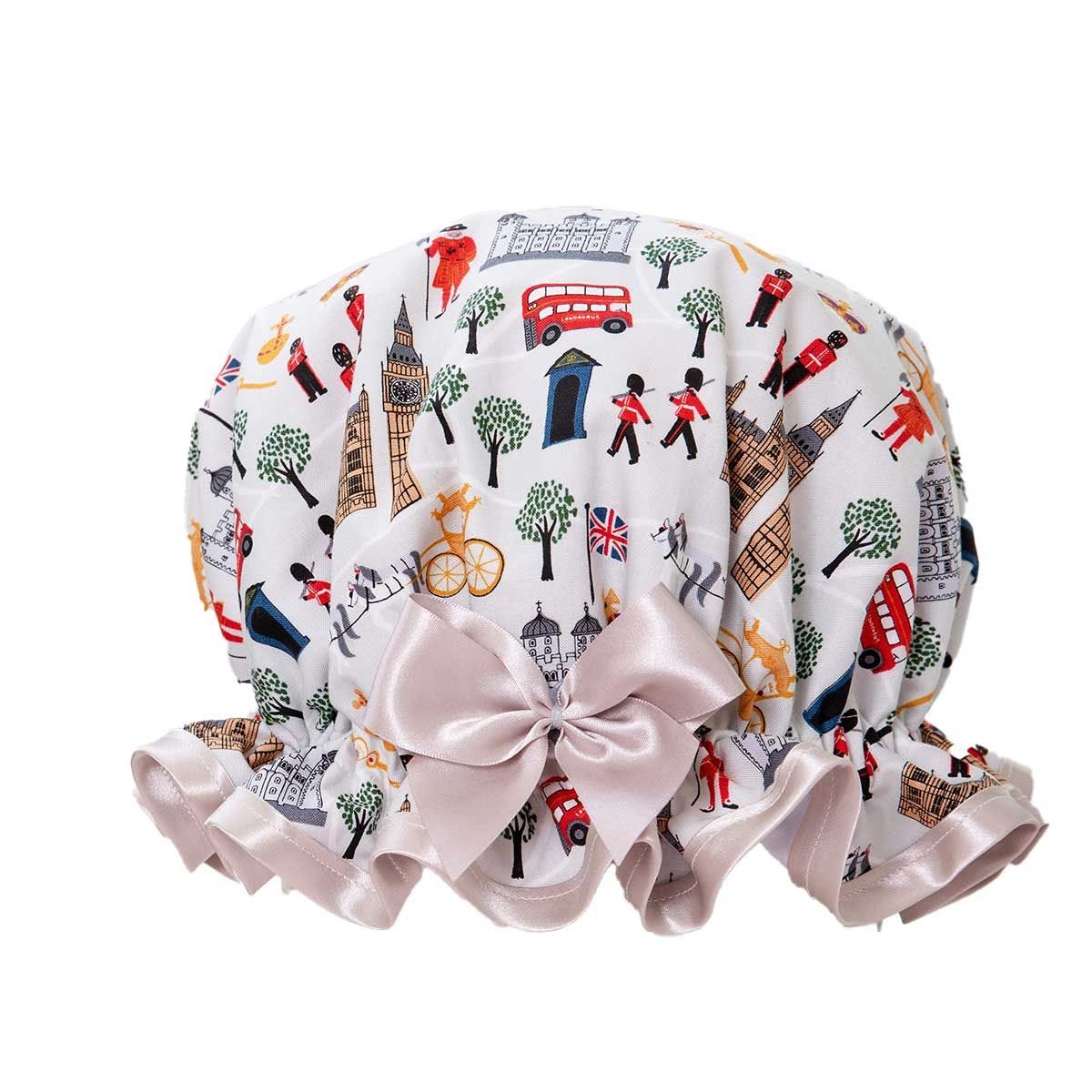 Shower Goddess satin shower cap London print - British product