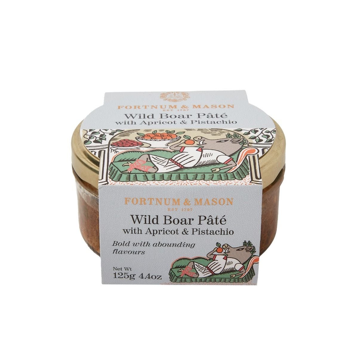 Wild boar pâté with apricot and pistachio 125g, imported from the UK
