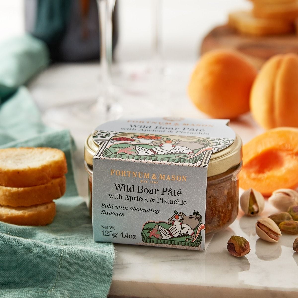 Wild boar pâté with apricot and pistachio 125g, imported from the UK