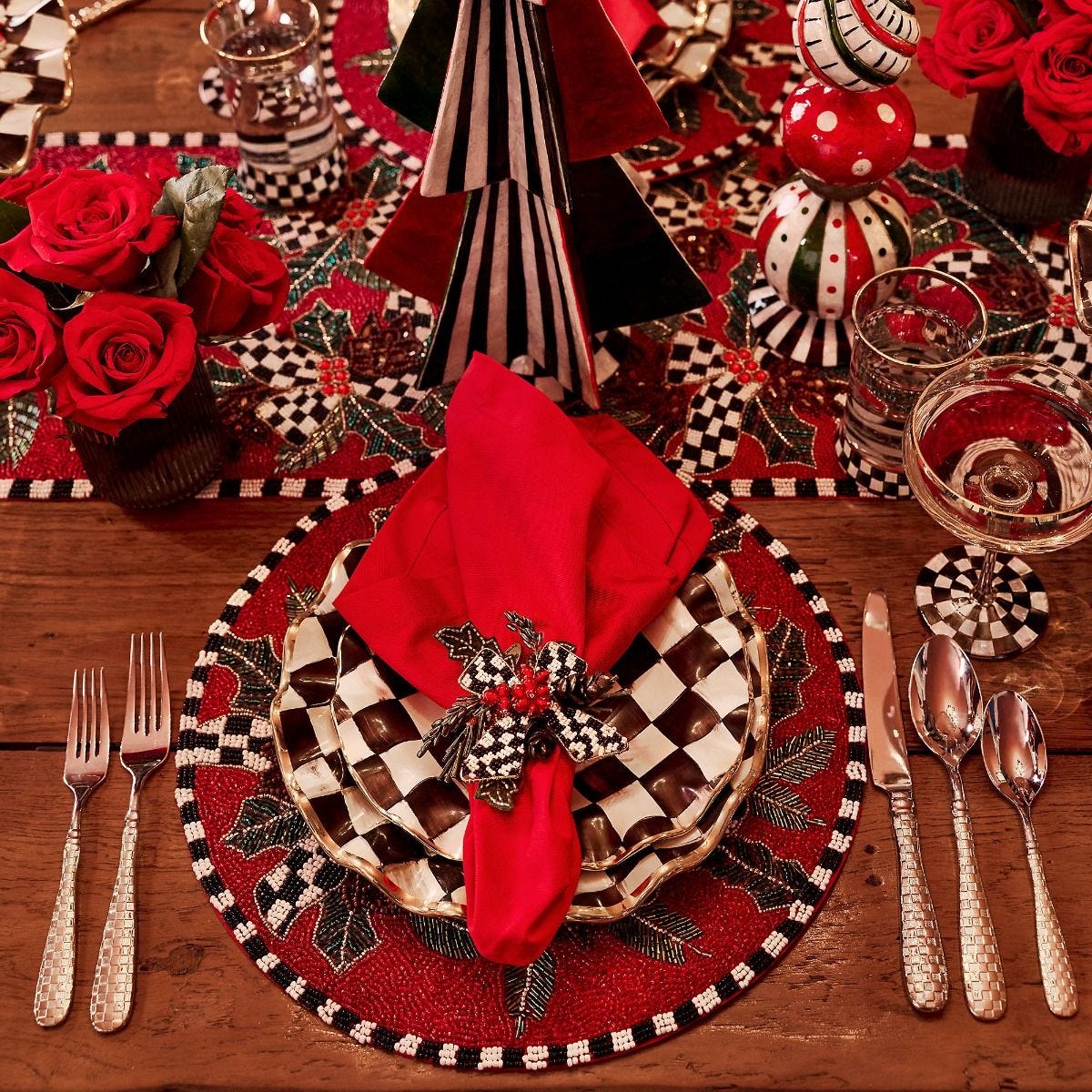 MacKenzie-Childs Holly Holiday beaded placemat 38cm, UK version