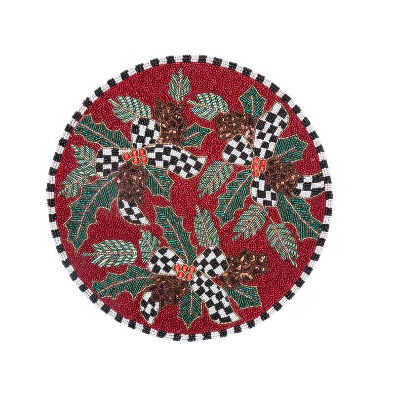 MacKenzie-Childs Holly Holiday beaded placemat 38cm, UK version