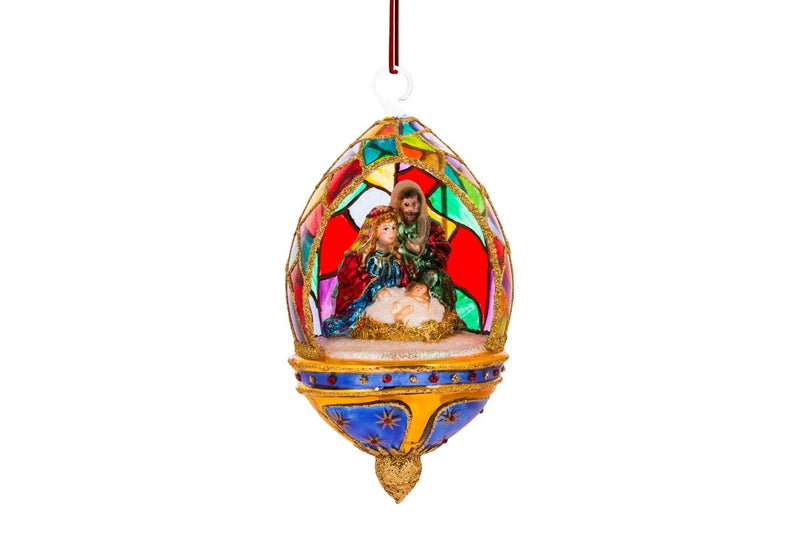 Nativity ornament Holy Family in glass egg dome, imported from the UK