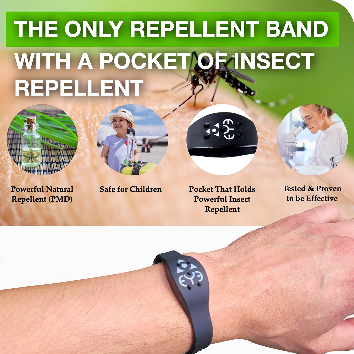 Adjustable mosquito repellent band for wrist, imported from the UK