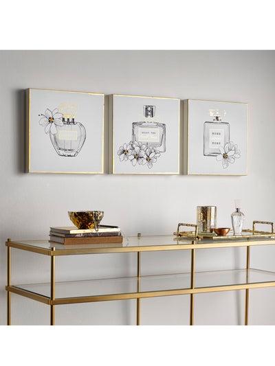 Art For The Home Set of 3 White Perfume Bottle Canvas Art Prints 30x30x3cm