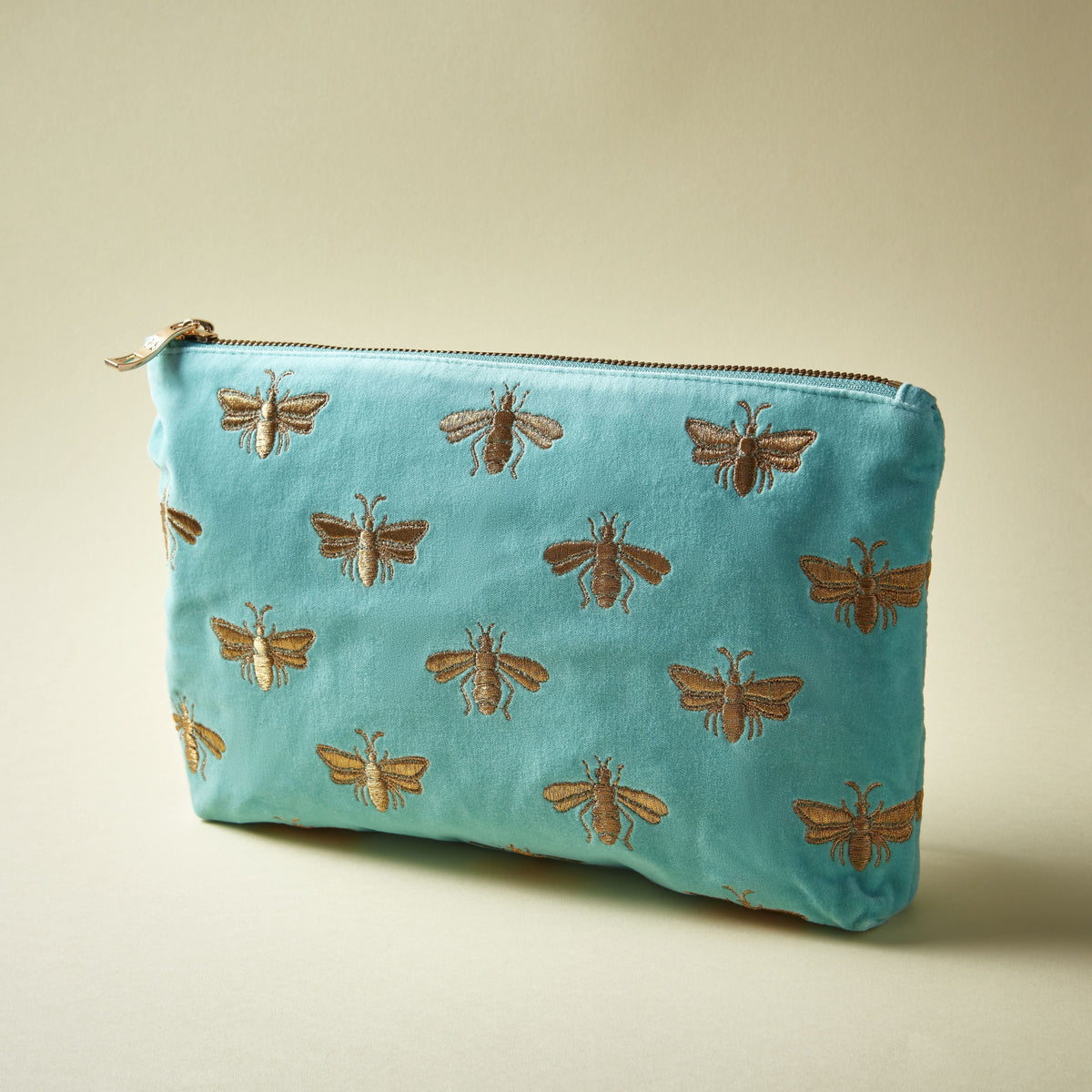 Elizabeth Scarlett honey bee pouch in blue turquoise, imported from the UK