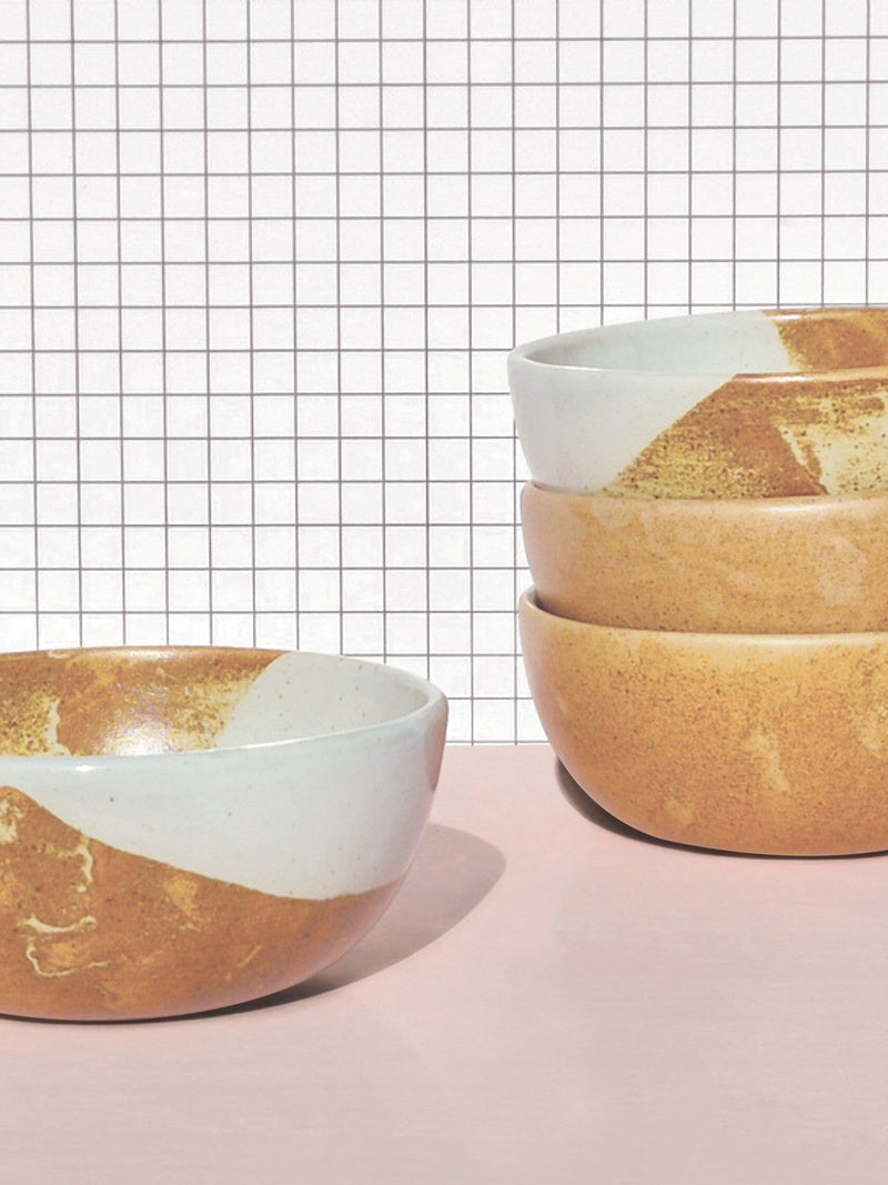 Curateology Blue Set of 4 Tavora Salt Glazed Cereal Bowls