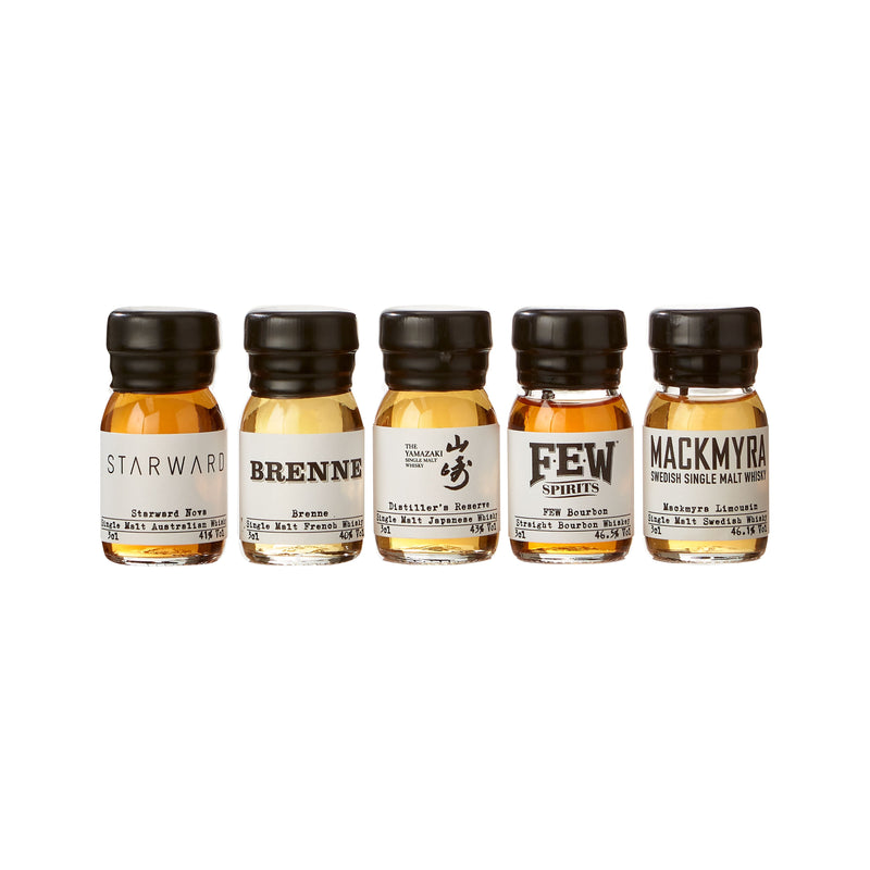 World whisky tasting set with five 3cl samples (British brand)