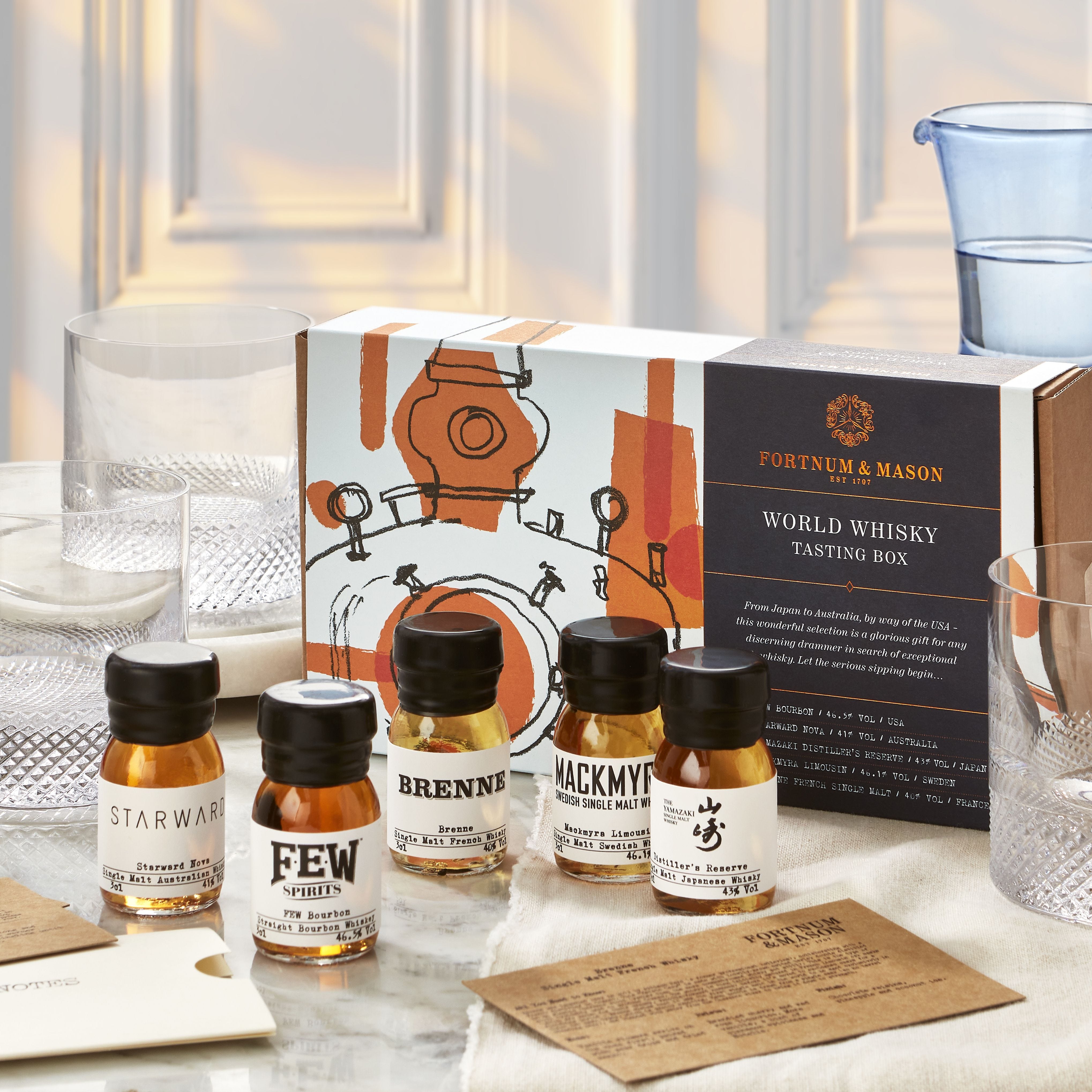 World whisky tasting set with five 3cl samples (British brand)