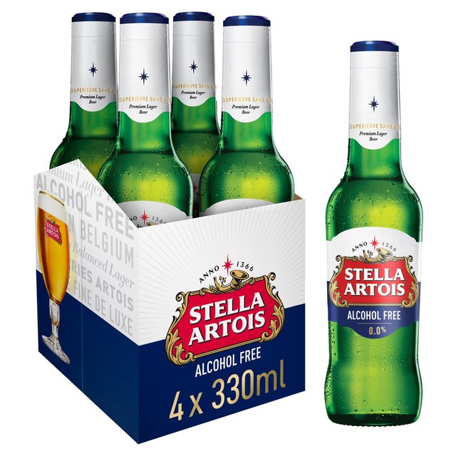 Stella Artois Alcohol Free Premium Lager Beer Bottles   4 x 330ml