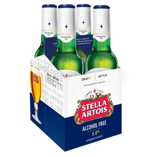 Stella Artois Alcohol Free Premium Lager Beer Bottles   4 x 330ml