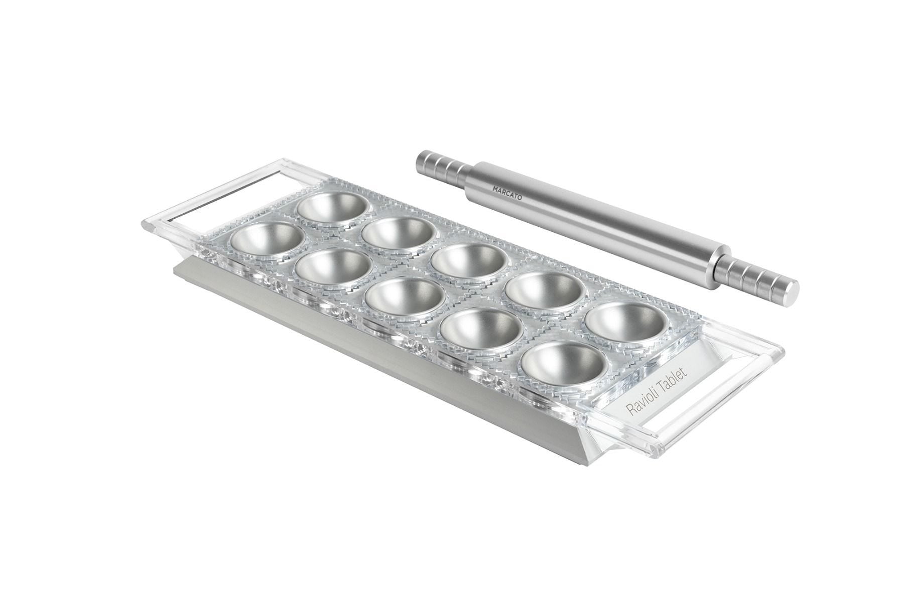 Marcato ravioli tablet with rolling pin, imported from the UK