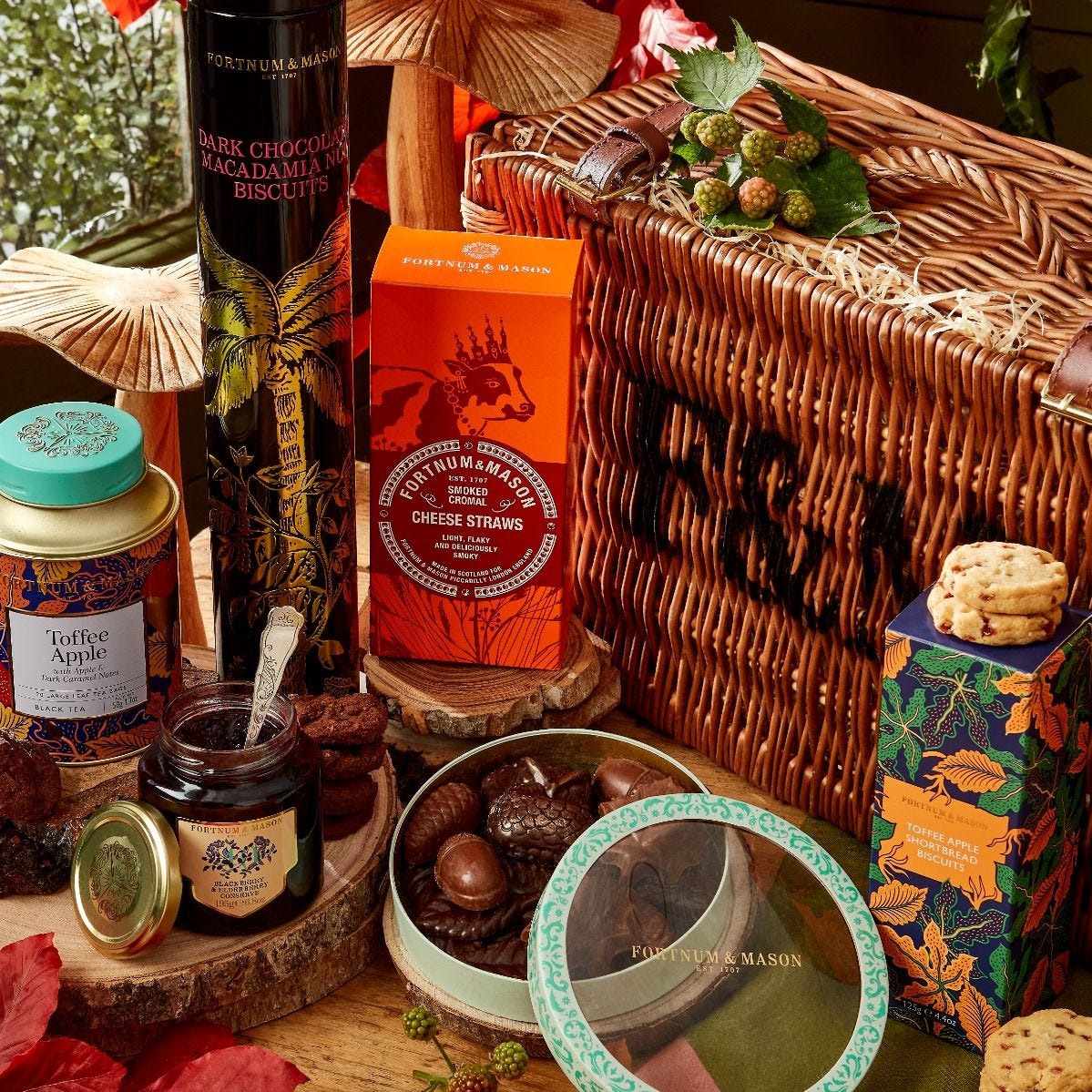 Autumn Days wicker hamper with biscuits and chocolates, UK version