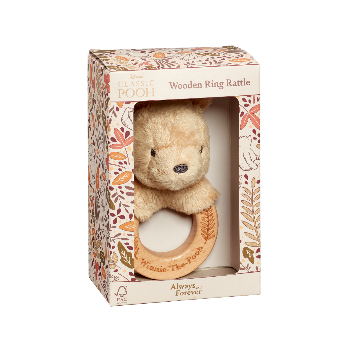 Rainbow Designs Winnie the Pooh wooden ring rattle, imported from the UK
