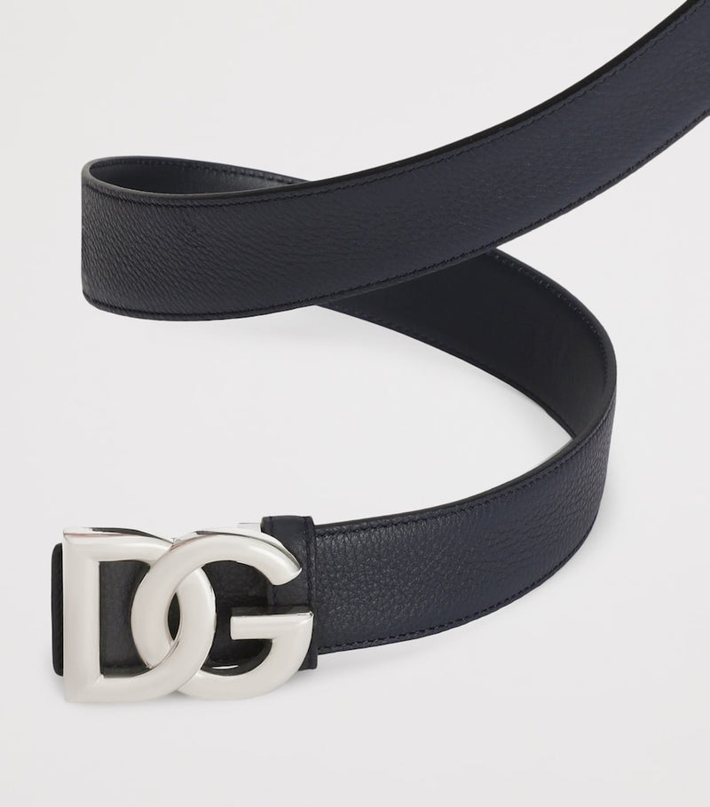 Dolce & Gabbana leather belt 3.5cm silver-tone D&G buckle - British product