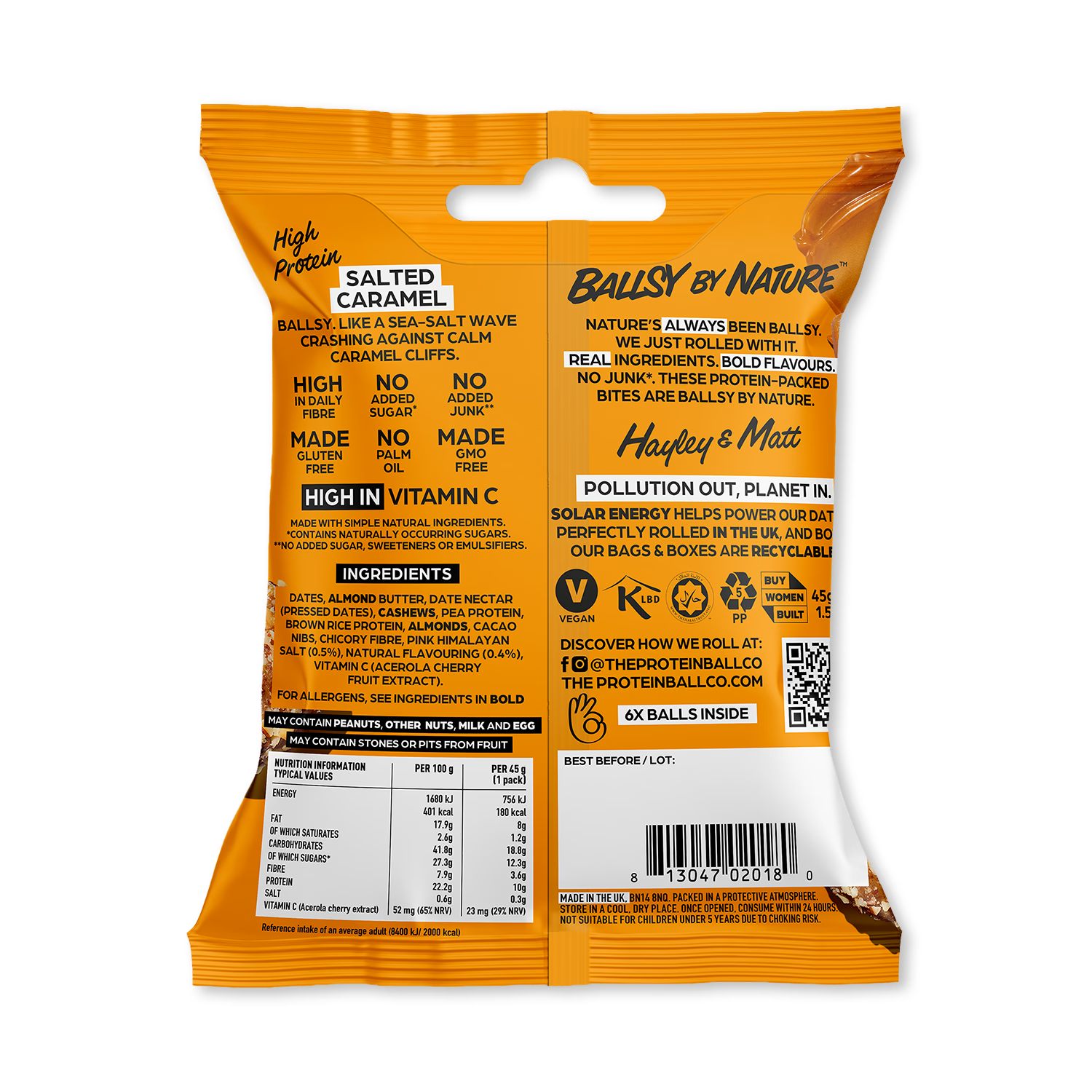 Ballsy salted caramel protein balls 3 x 45g - British product