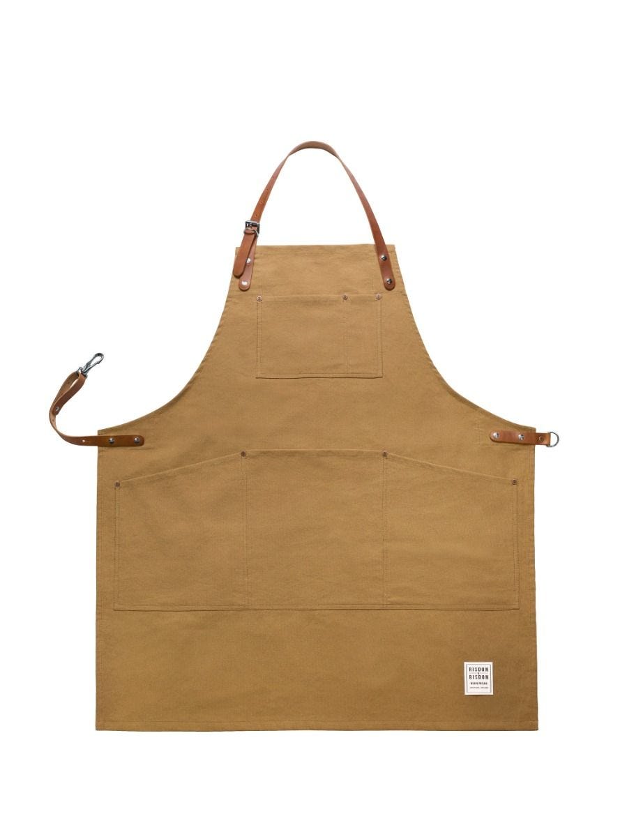 Risdon & Risdon brown cotton canvas apron with leather straps, UK version