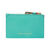 Fortnum's zip leather credit card holder in Eau de Nil (British brand)