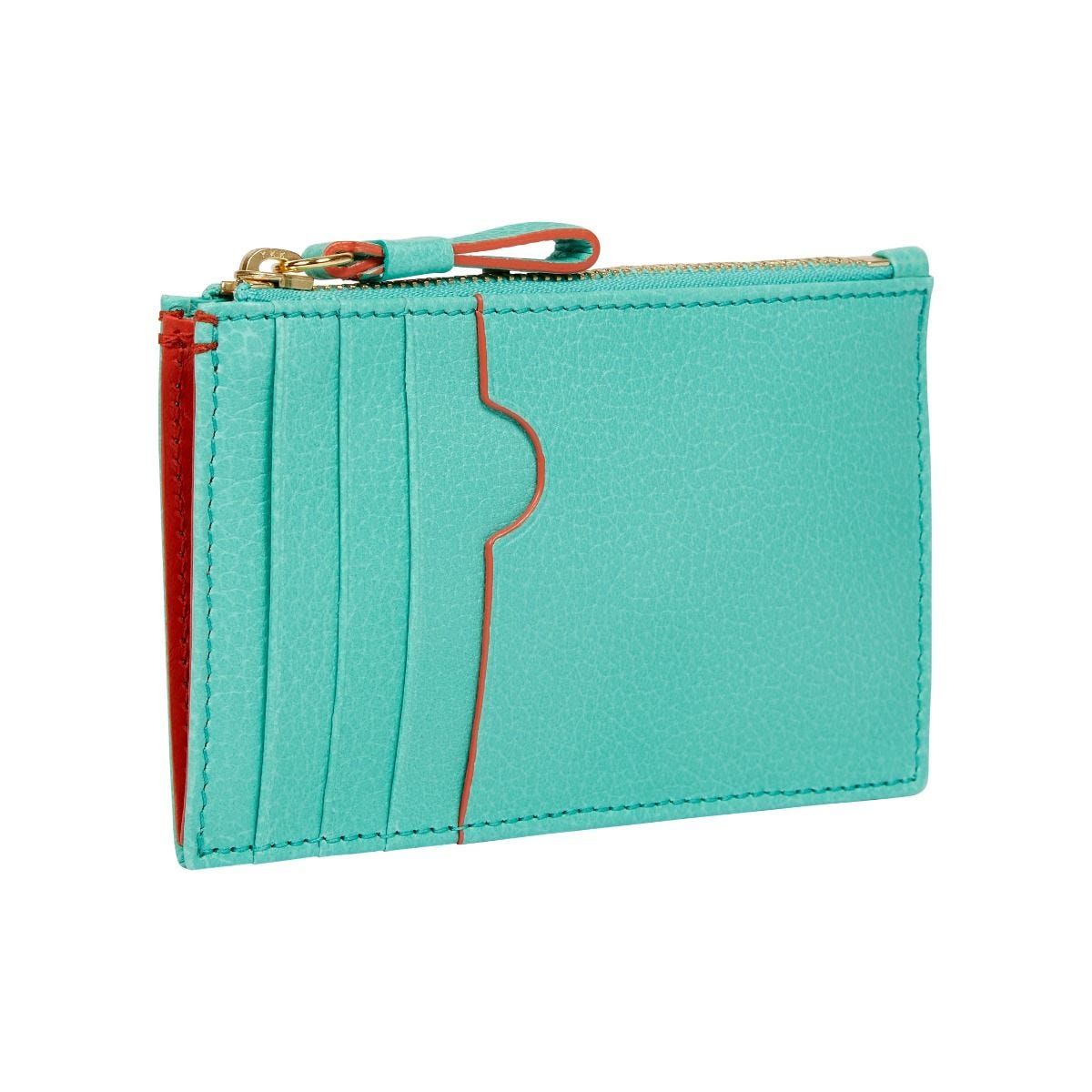 Fortnum's zip leather credit card holder in Eau de Nil (British brand)