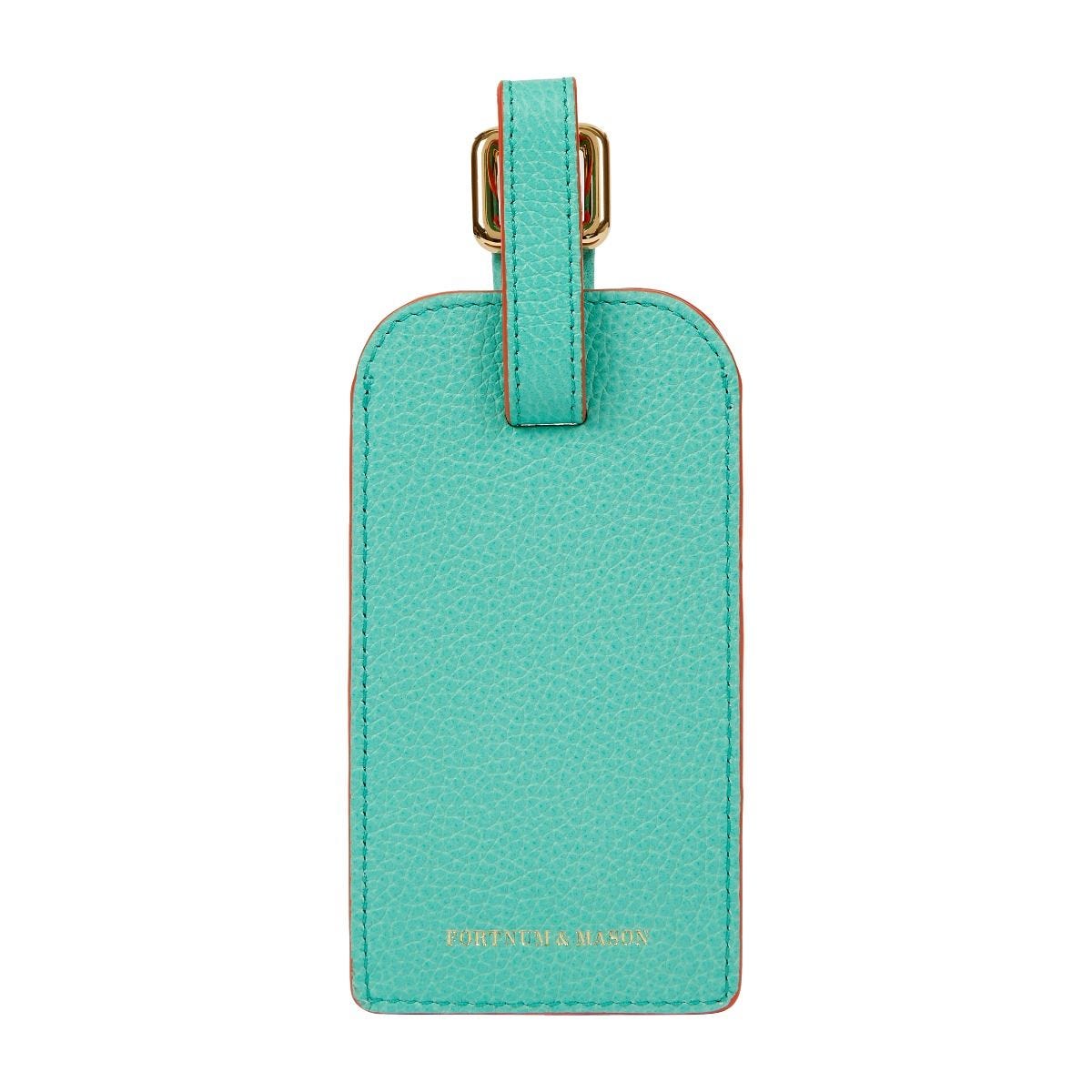 Fortnum's luggage tag in Eau de Nil, handmade leather (British brand)