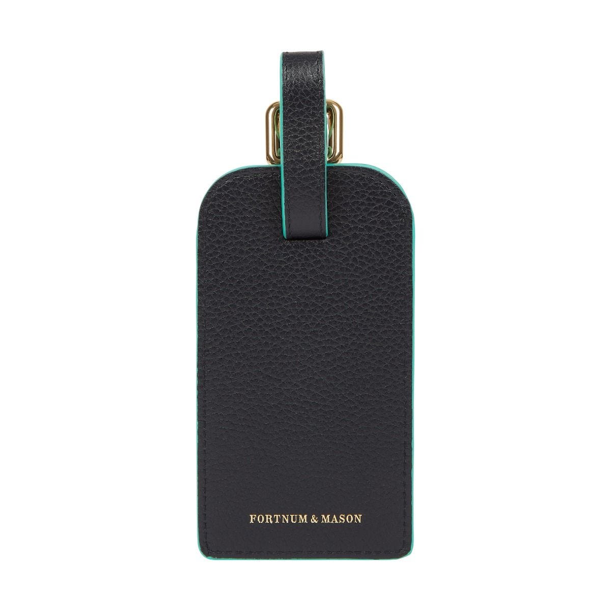 Fortnum's navy leather luggage tag, imported from the UK