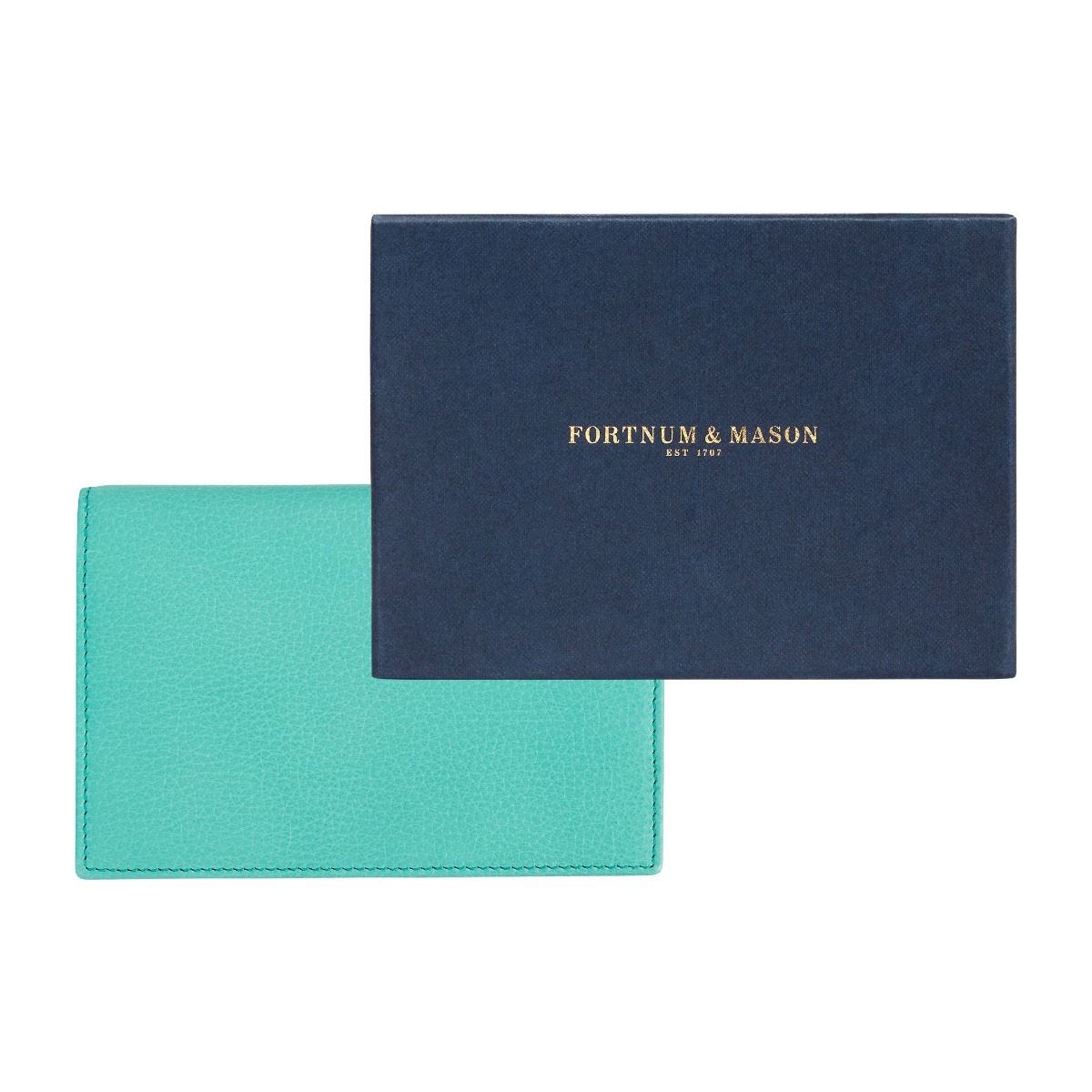 Fortnum's leather passport cover in Eau de Nil, UK version