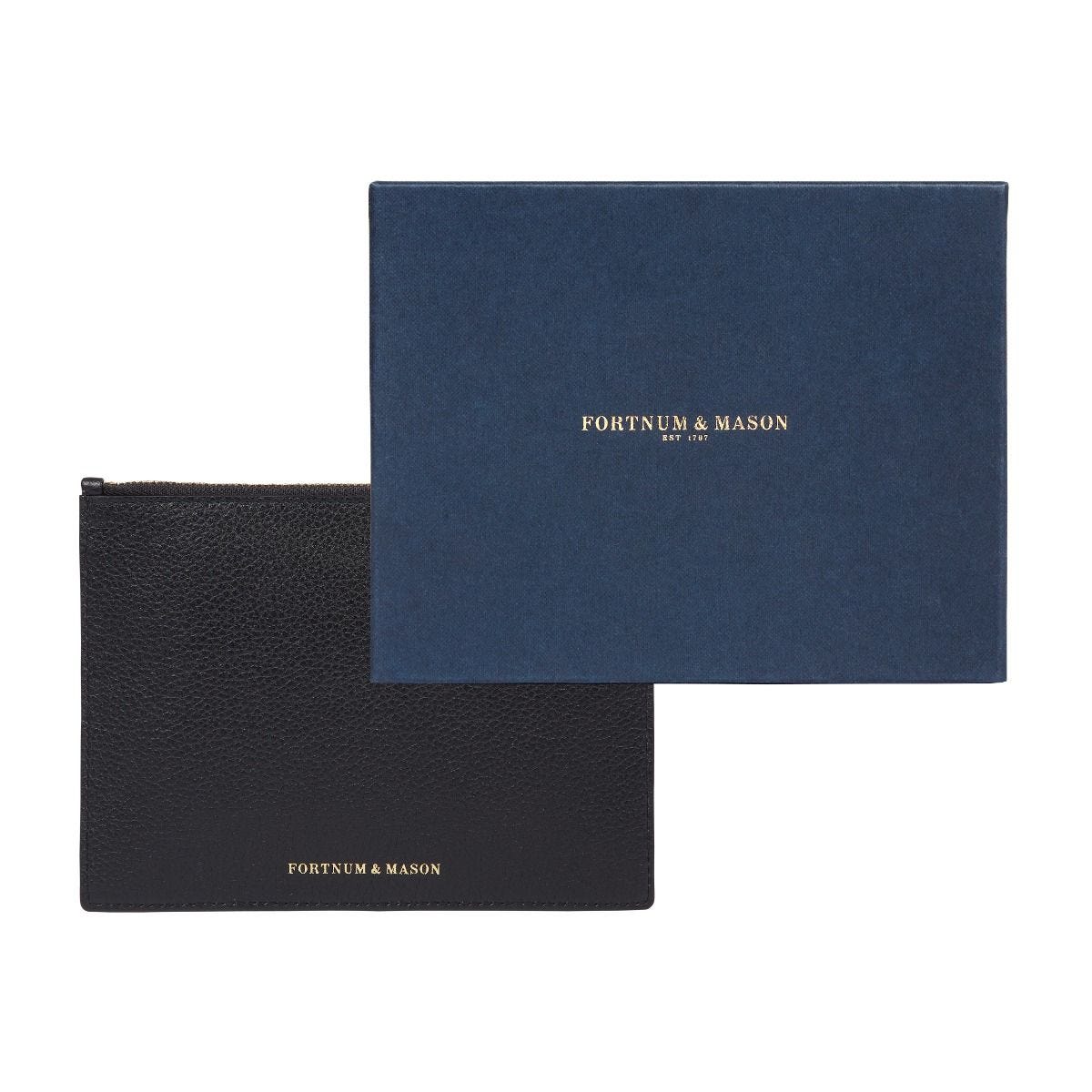Fortnum's small navy leather zip pouch 17cm x 12.5cm - British product