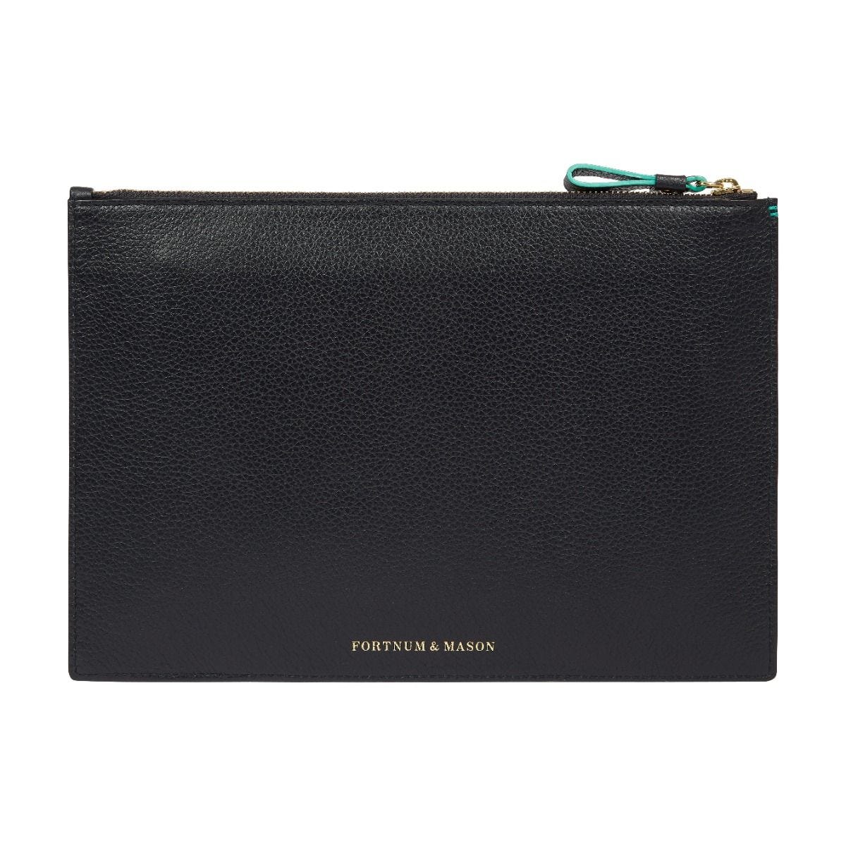 Fortnum's leather zip pouch navy medium, imported from the UK