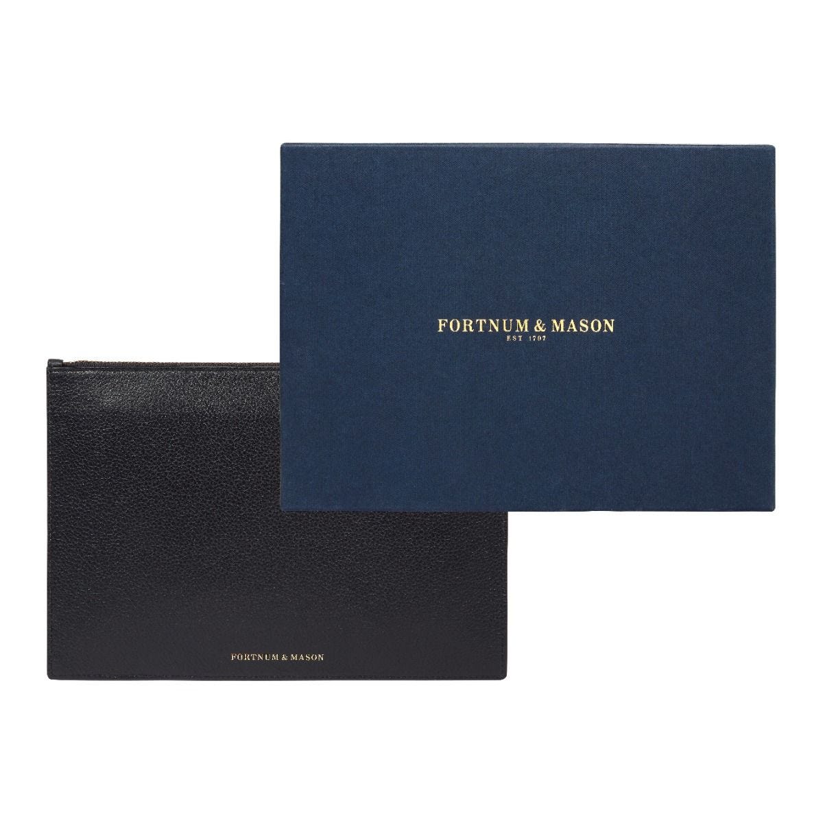 Fortnum's leather zip pouch navy medium, imported from the UK