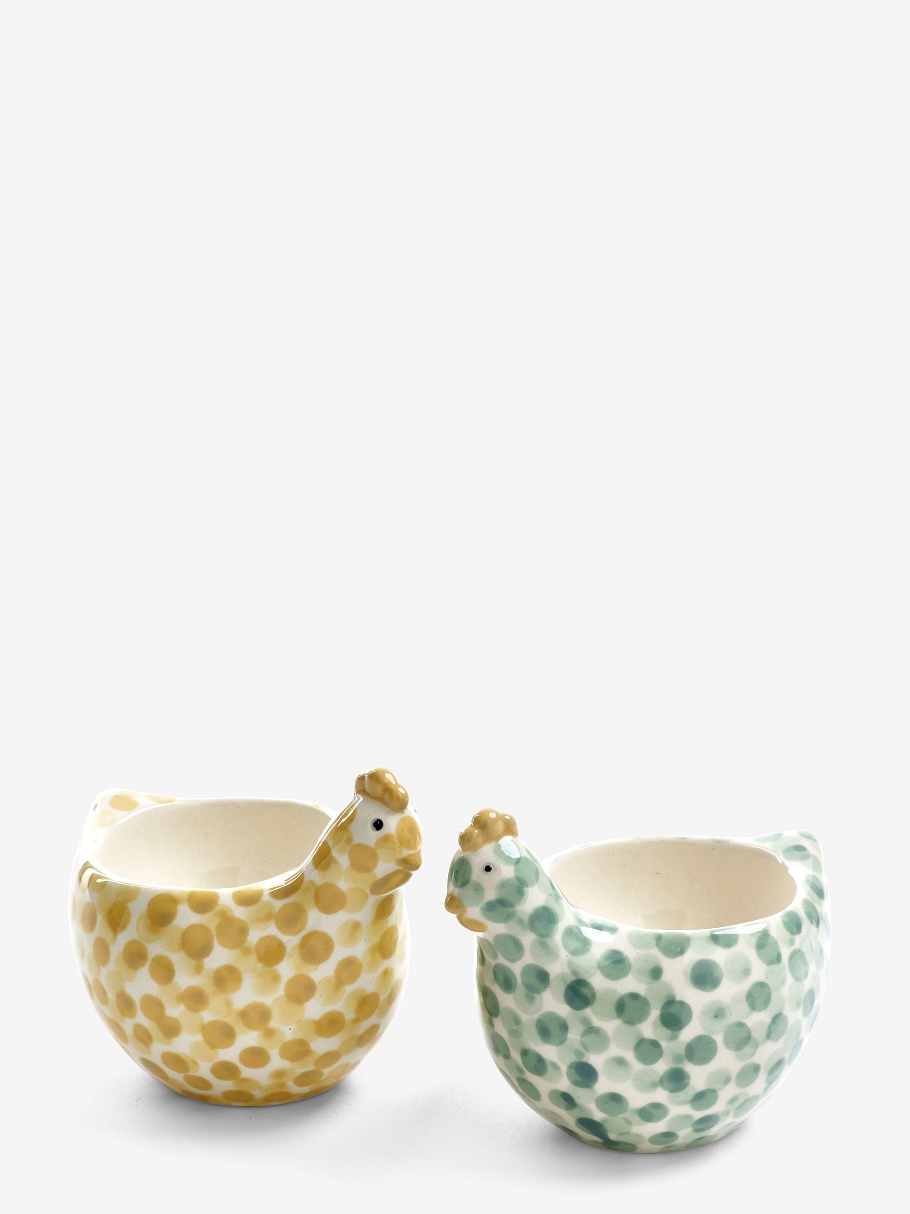 Set of 2 Sage Green Pat and Peggy Chicken Egg Cups