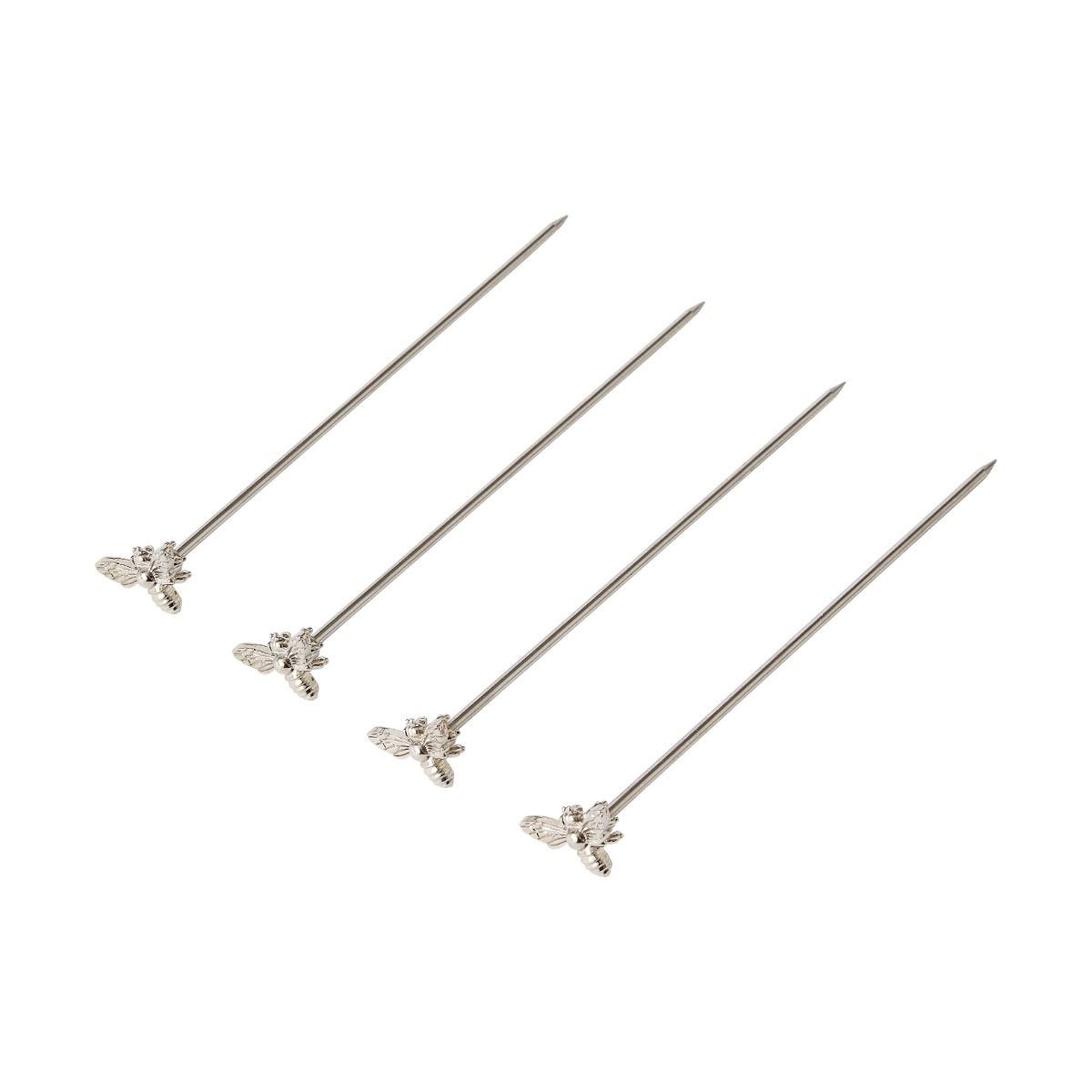 Fortnum's bee cocktail picks set of 4 in stainless steel - British product