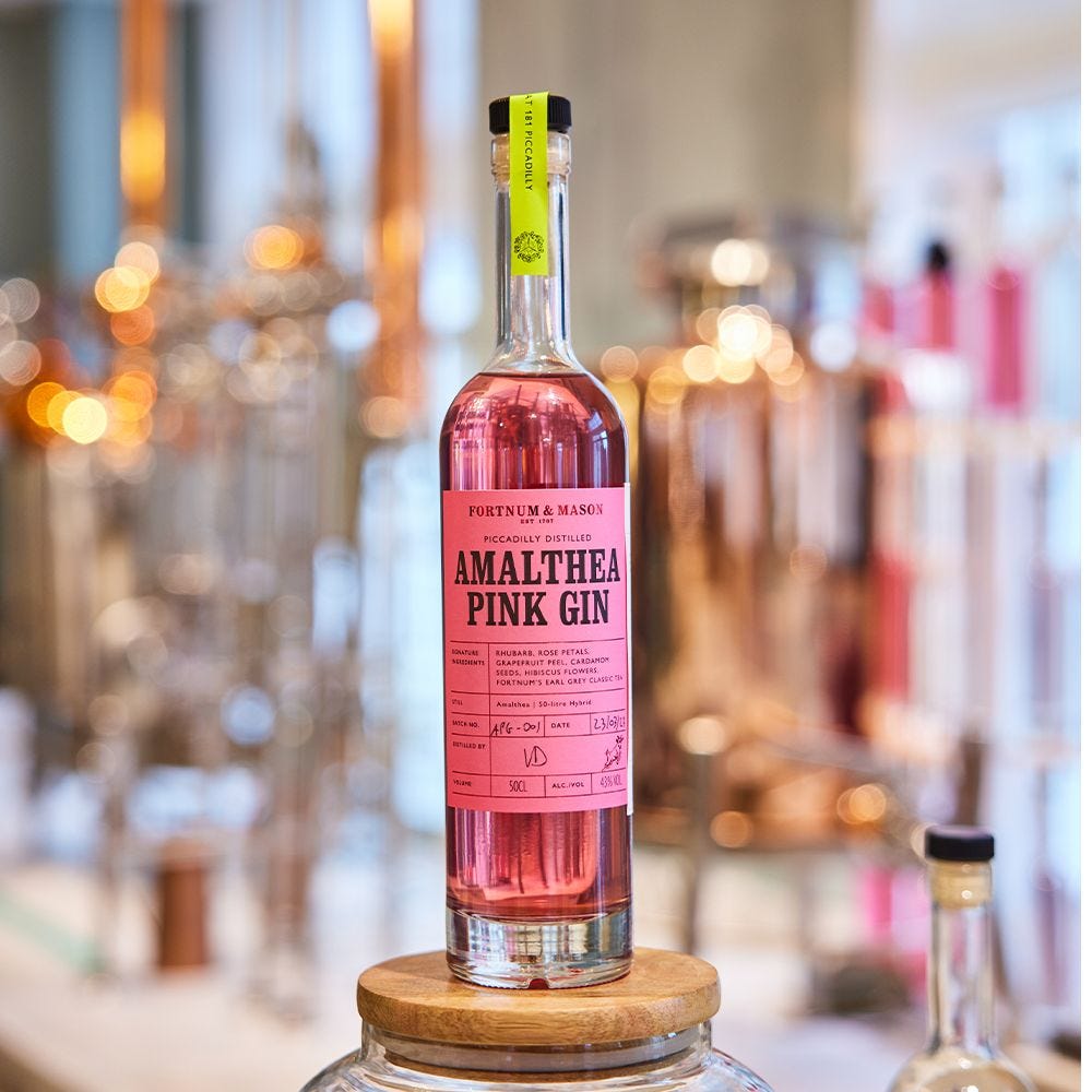 Fortnum's Amalthea Pink Gin 50cl, imported from the UK