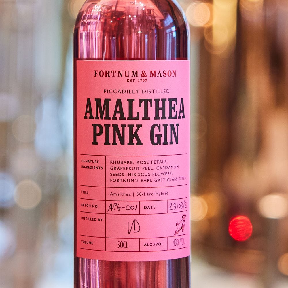 Fortnum's Amalthea Pink Gin 50cl, imported from the UK