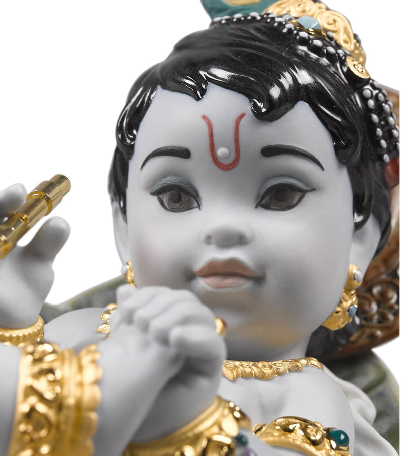Lladró porcelain sculpture Krishna on Leaf 15cm, imported from the UK