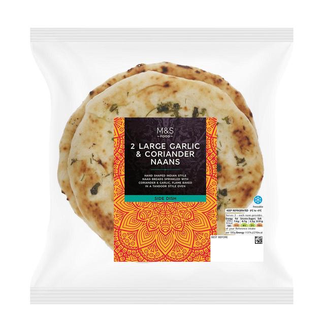 M&S 2 Large Garlic & Coriander Naans   130g