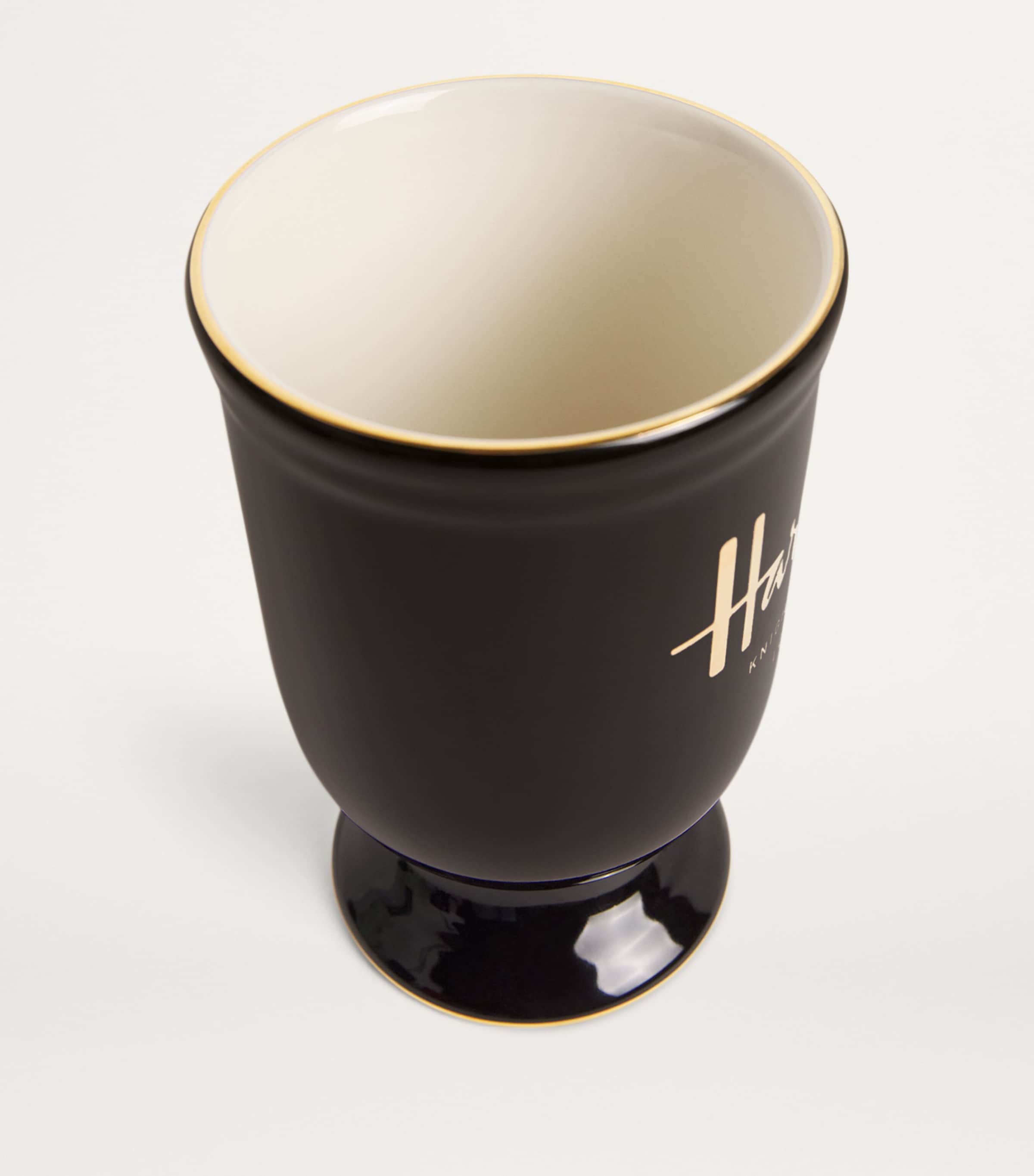 Harrods pedestal mug with gold-trimmed base and logo, 284ml capacity - British product