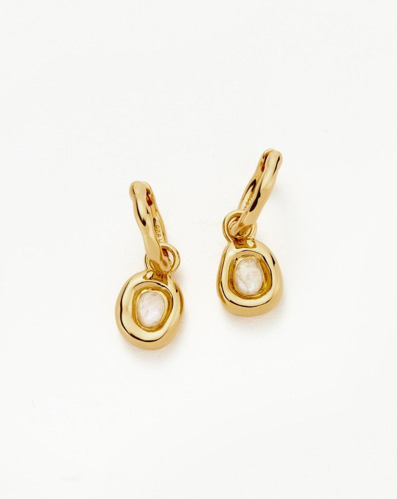 Missoma mini charm hoop earrings with rainbow moonstone, imported from the UK